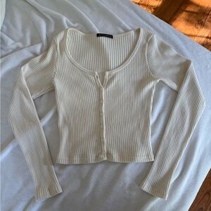 Brandy Melville Ivory Ribbed Button-Up Blouse